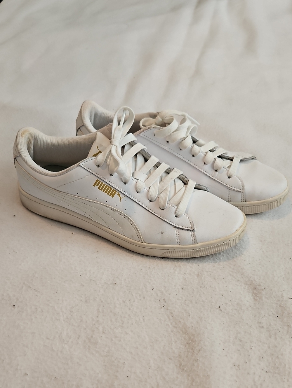 Puma White Leather Sneakers with Gold Accents
